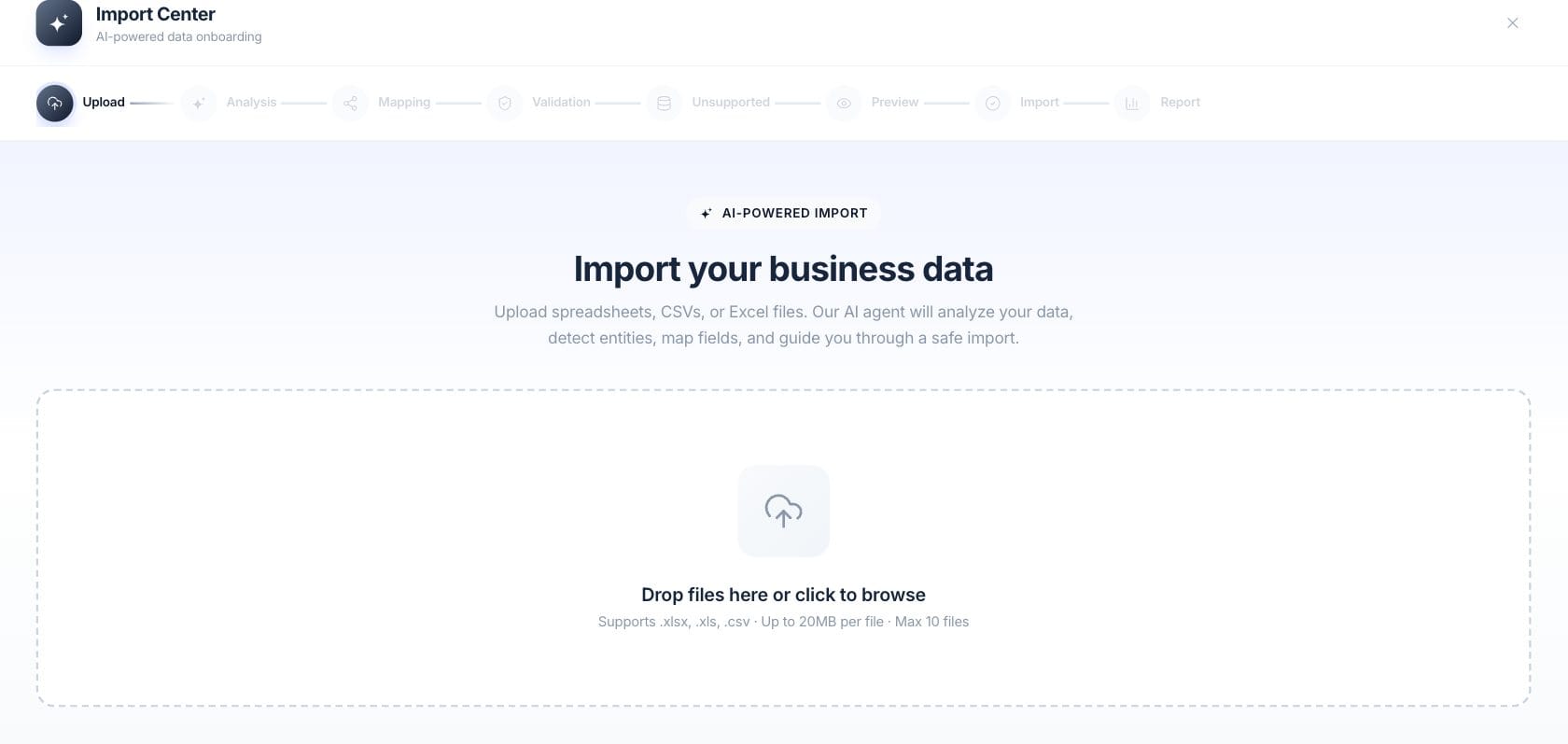 Fratelli Data Import — Guided import upload