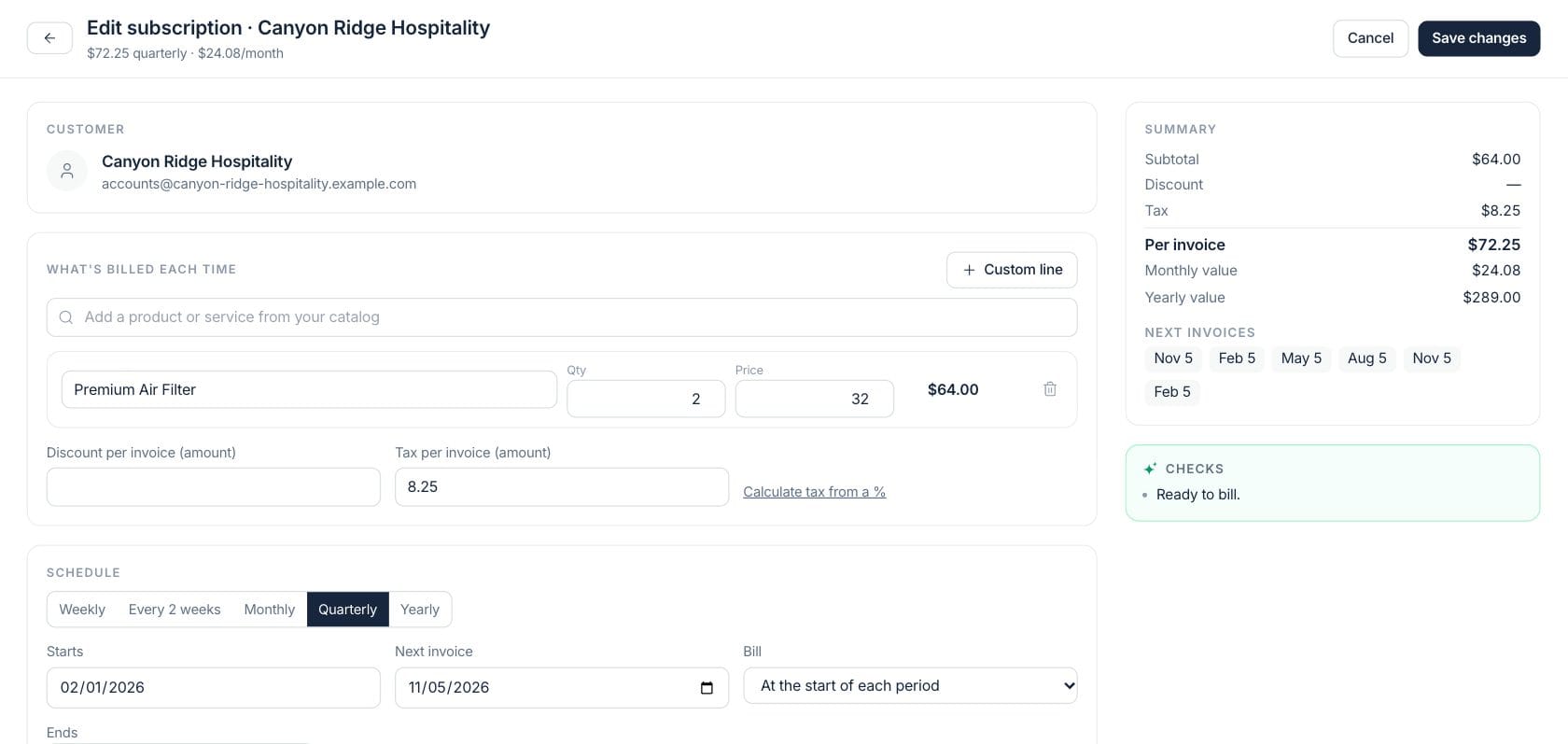 Fratelli Recurring Billing — Recurring invoice template
