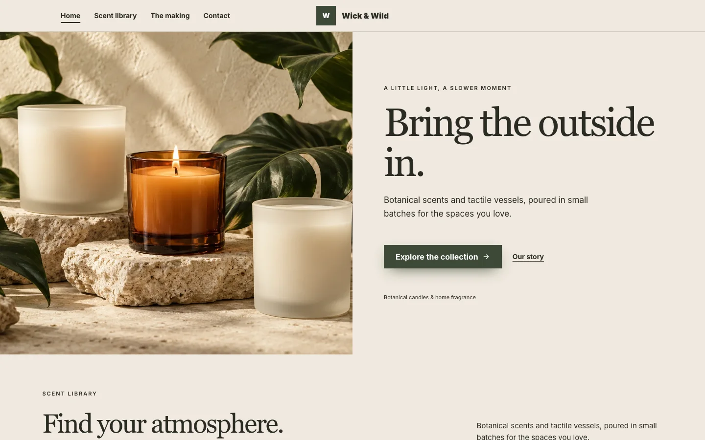 Wick Wild customer website template preview